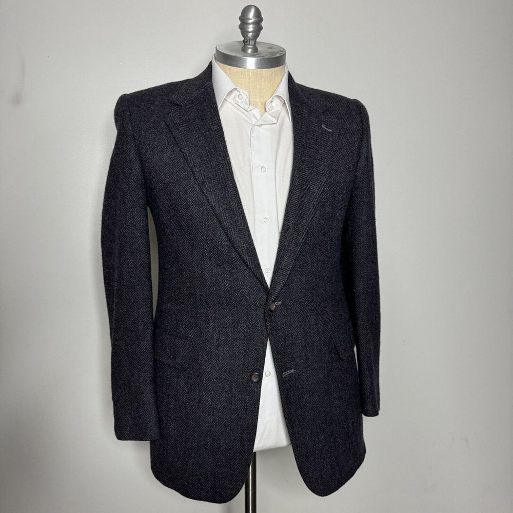Bill Blass‎ 42L Blazer Sport Coat Mens Gray Herringbone Wool